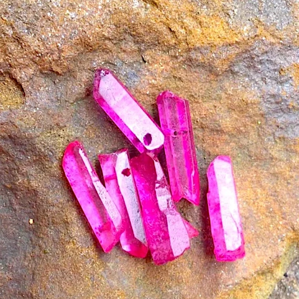 6 Pieces of Pink Quartz Spike Beads, NWT, Drilled